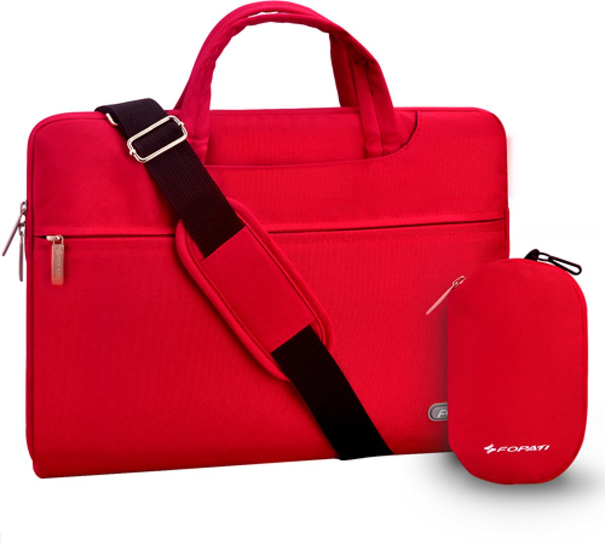 Luxe Laptophoes met Schouderband en Tasje voor Oplader of Muis | 15 inch | Rood | Laptop Accessoires